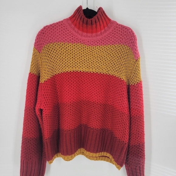 Farm Rio Shiny Stripe Colorblock Sweater Red Multi XS Oversized New - Picture 2 of 4